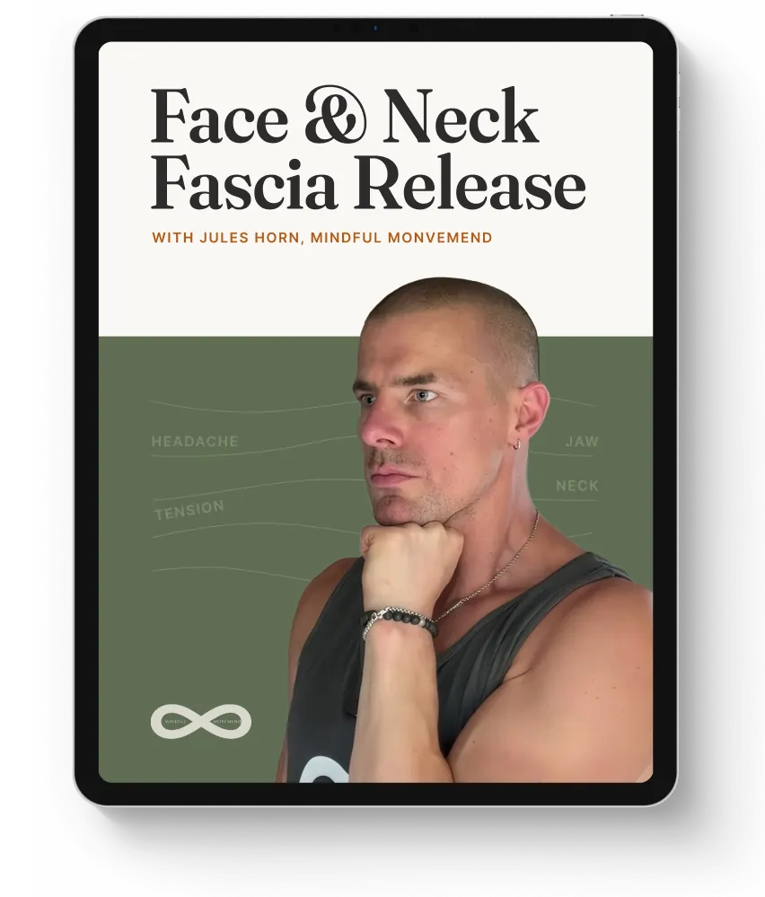Face & Neck Fascia Release guide shown on a tablet